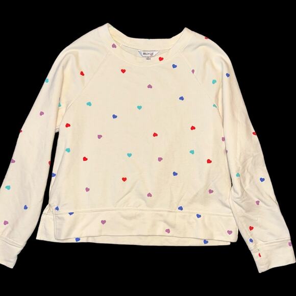 NWOT Wildfox Multicolored on Cream Heart Motif French Terry Sweatshirt Size S - Picture 1 of 7